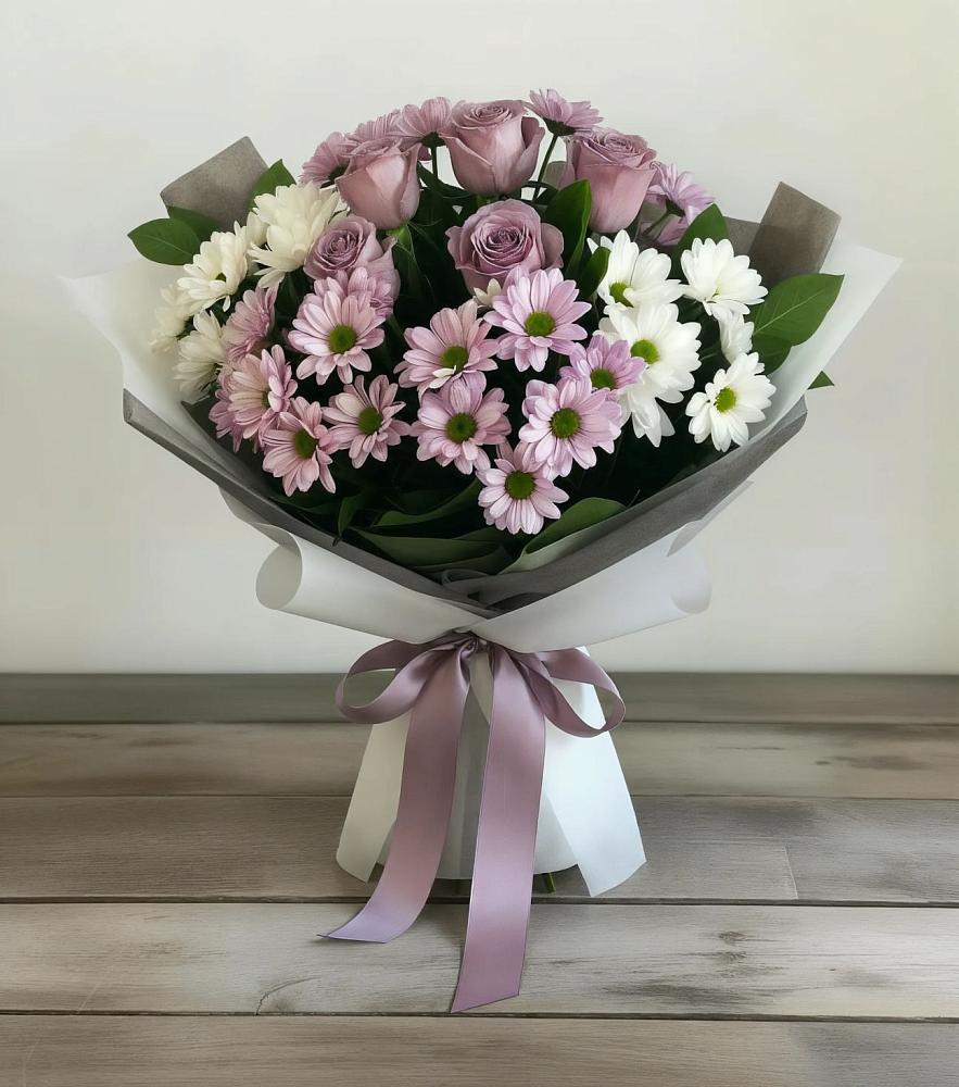 Букет цветов из: Хризантемы и Розы в Черемшан