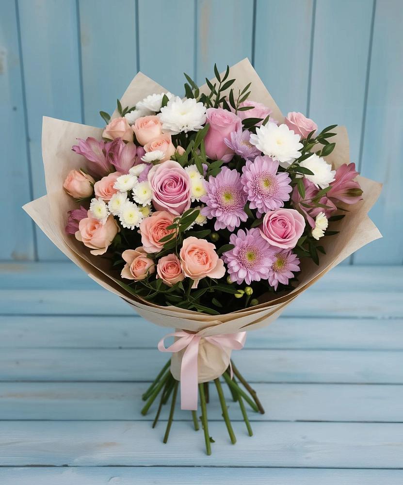 Букет цветов из: Хризантемы, Розы и Альстромерии в Черемшан