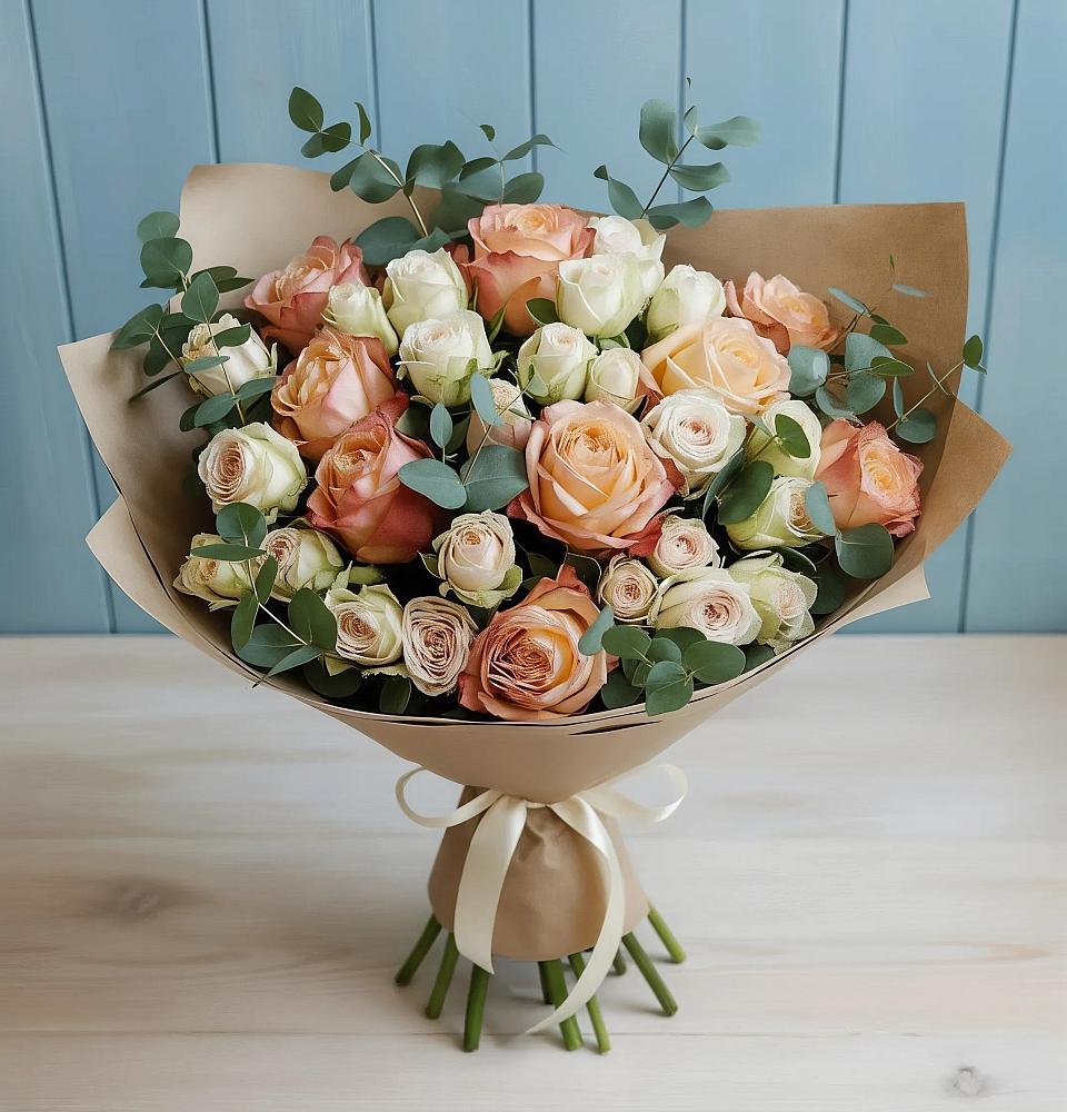 Букет цветов из: Альстромерии и Розы в Черемшан