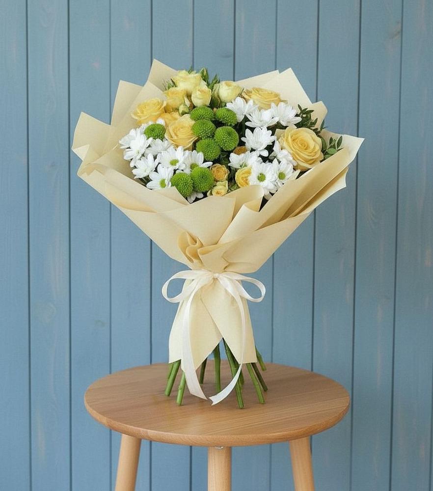 Букет цветов из: Хризантемы и Розы в Черемшан