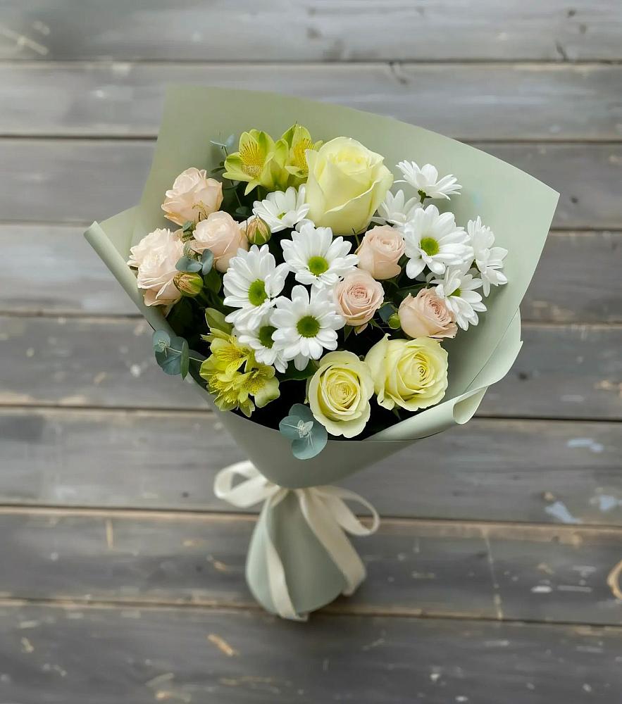 Букет цветов из: Альстромерии, Розы и Хризантемы в Черемшан