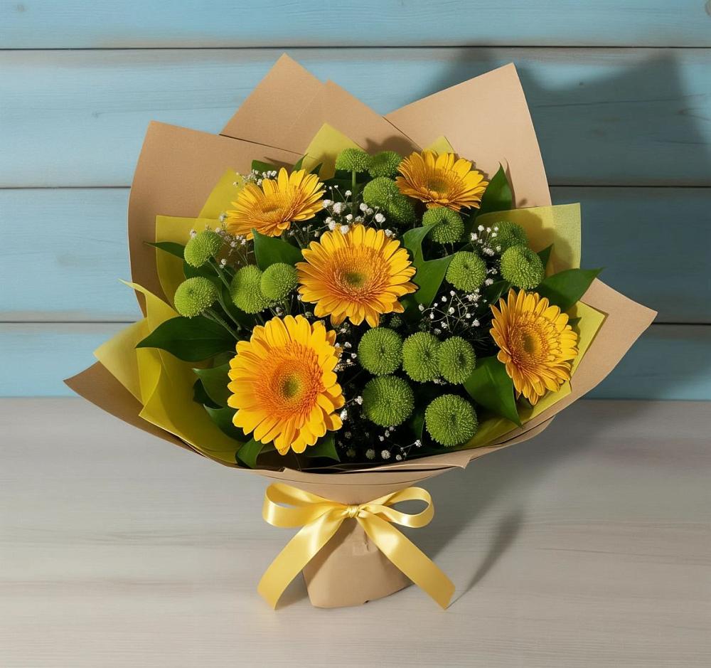 Букет цветов из: Герберы и Хризантемы в Черемшан