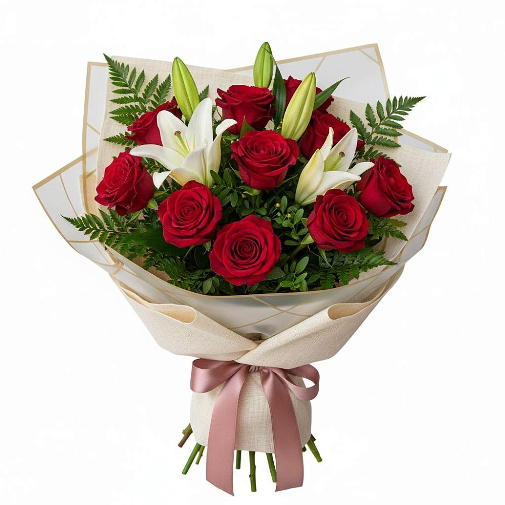 Букет цветов из: Лилии и Розы в Черемшан