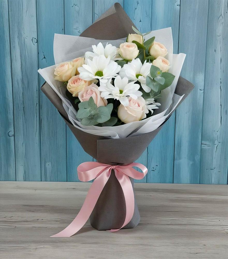 Букет цветов из: Хризантемы и Розы в Черемшан