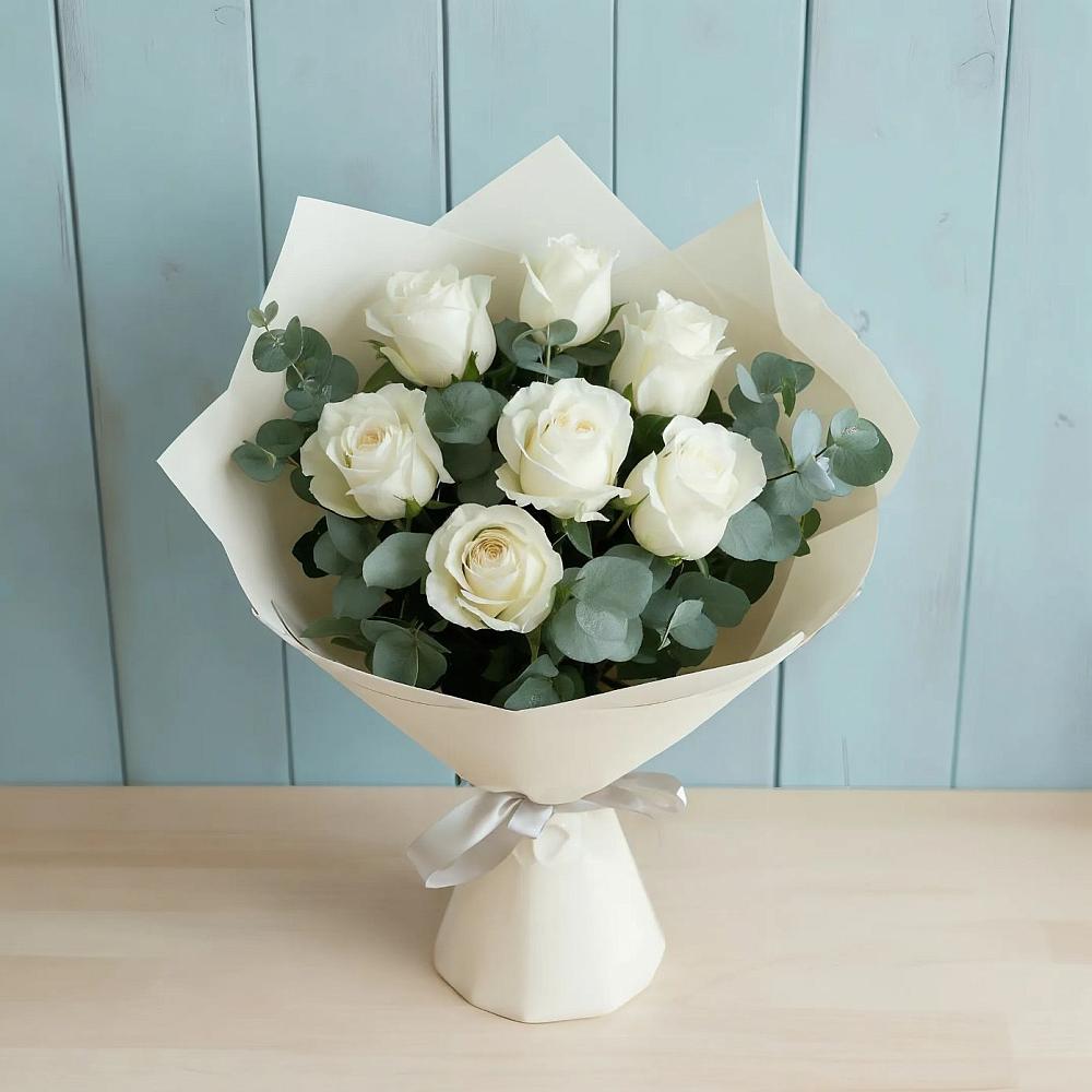 Букет Белые розы в Эвкалипте в Черемшан