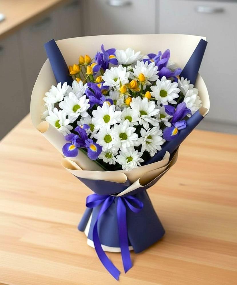 Букет цветов из: Розы, Ирисы и Хризантемы в Черемшан