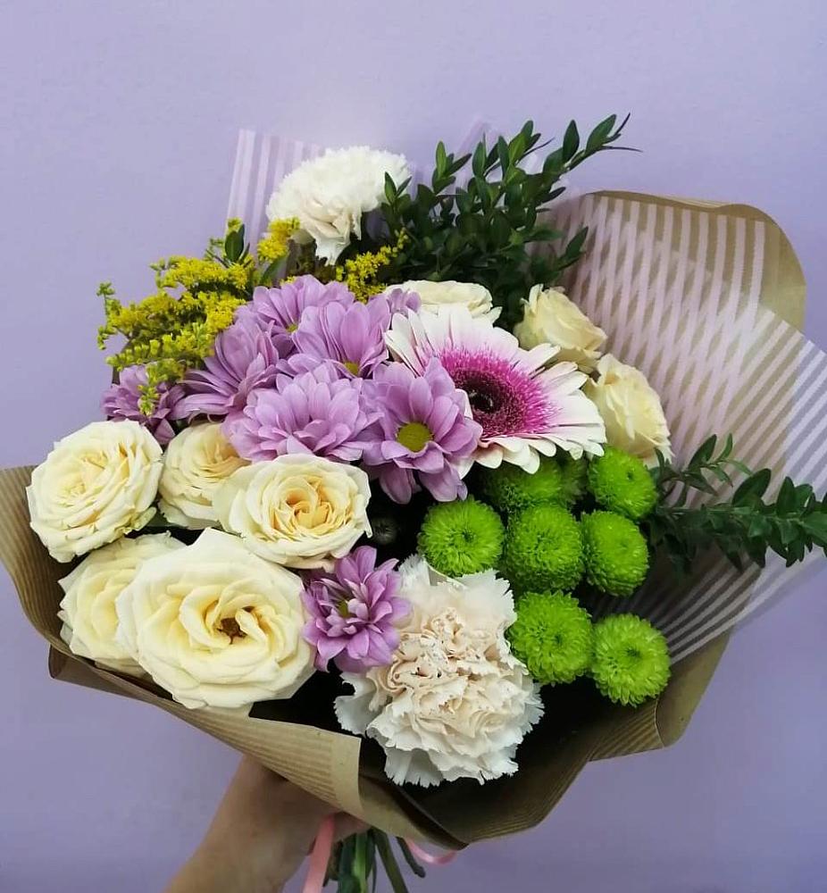 Букет цветов из: Хризантемы, Розы, Гвоздики и Герберы в Черемшан