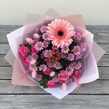 Букет цветов из:  Розы, Герберы и Хризантемы в Черемшан