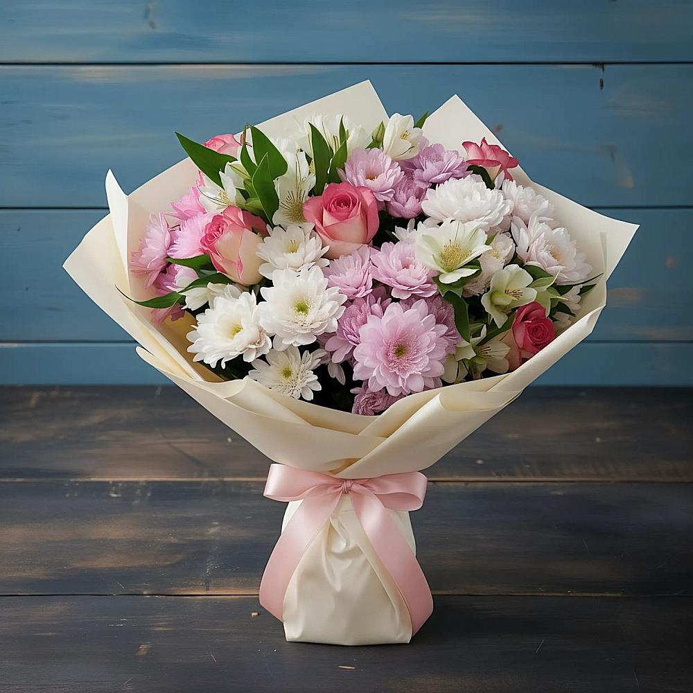 Букет цветов из: Хризантемы, Альстромерии и Розы в Черемшан